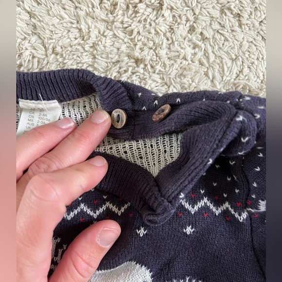 H&M Reindeer Cotton Sweater Navy with Shoulder Buttons size 3T​​ - Picture 3 of 5
